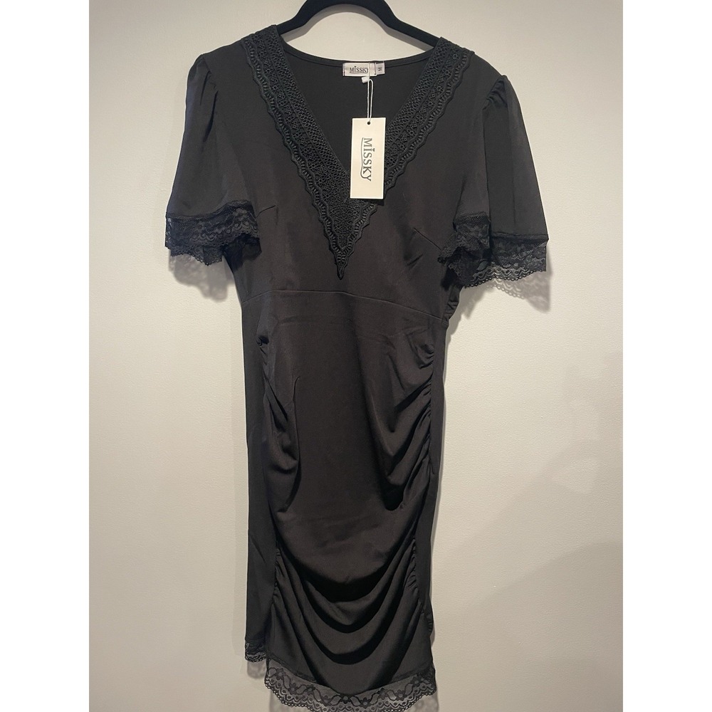 Missky Maternity Dress Womens Size Medium Black Lace Dressy Short Sleeve